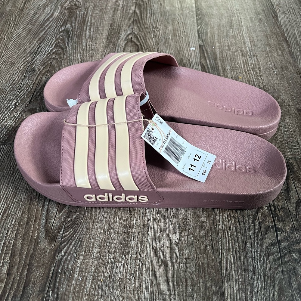 Adidas unise Pink and Cream Slide Sandals